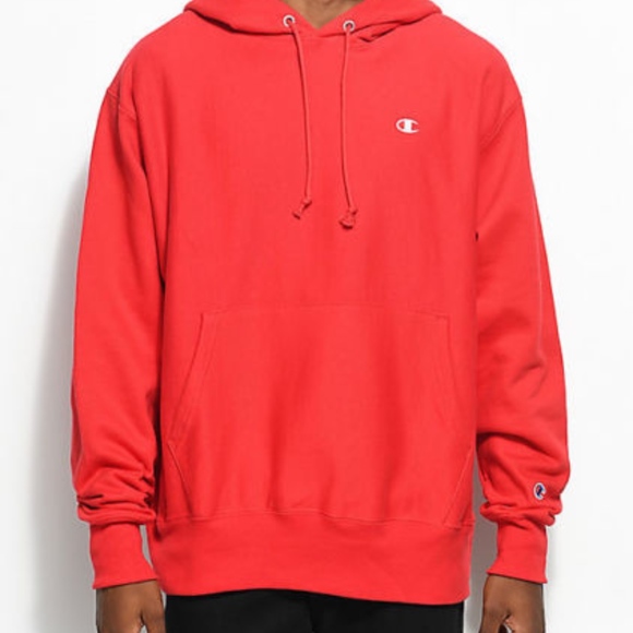 champion red reverse weave hoodie